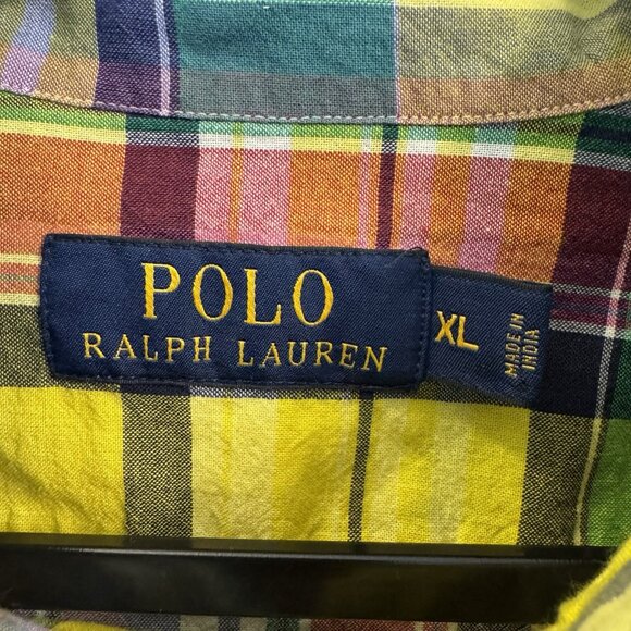 Polo Ralph Lauren Long Sleeve Oxford Cotton Shirt Mens Size XL Plaid EUC Yellow - Picture 4 of 9